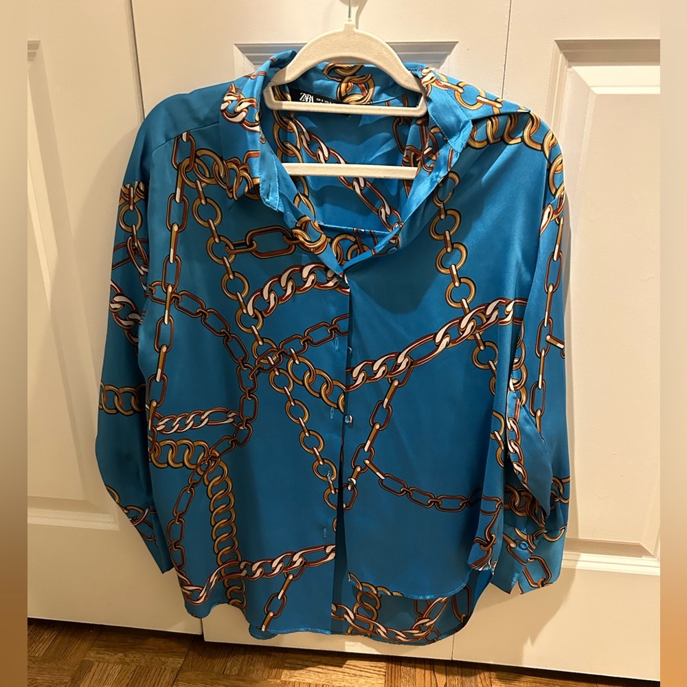 Zara Chain Link Satin Button Up